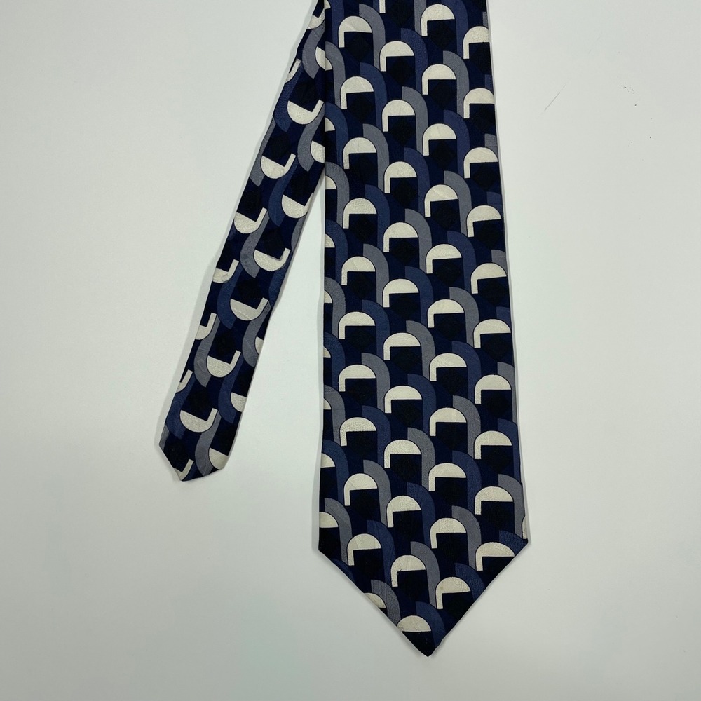 Clubfellow Blue Silver Geometric Silk Necktie Mens One Size